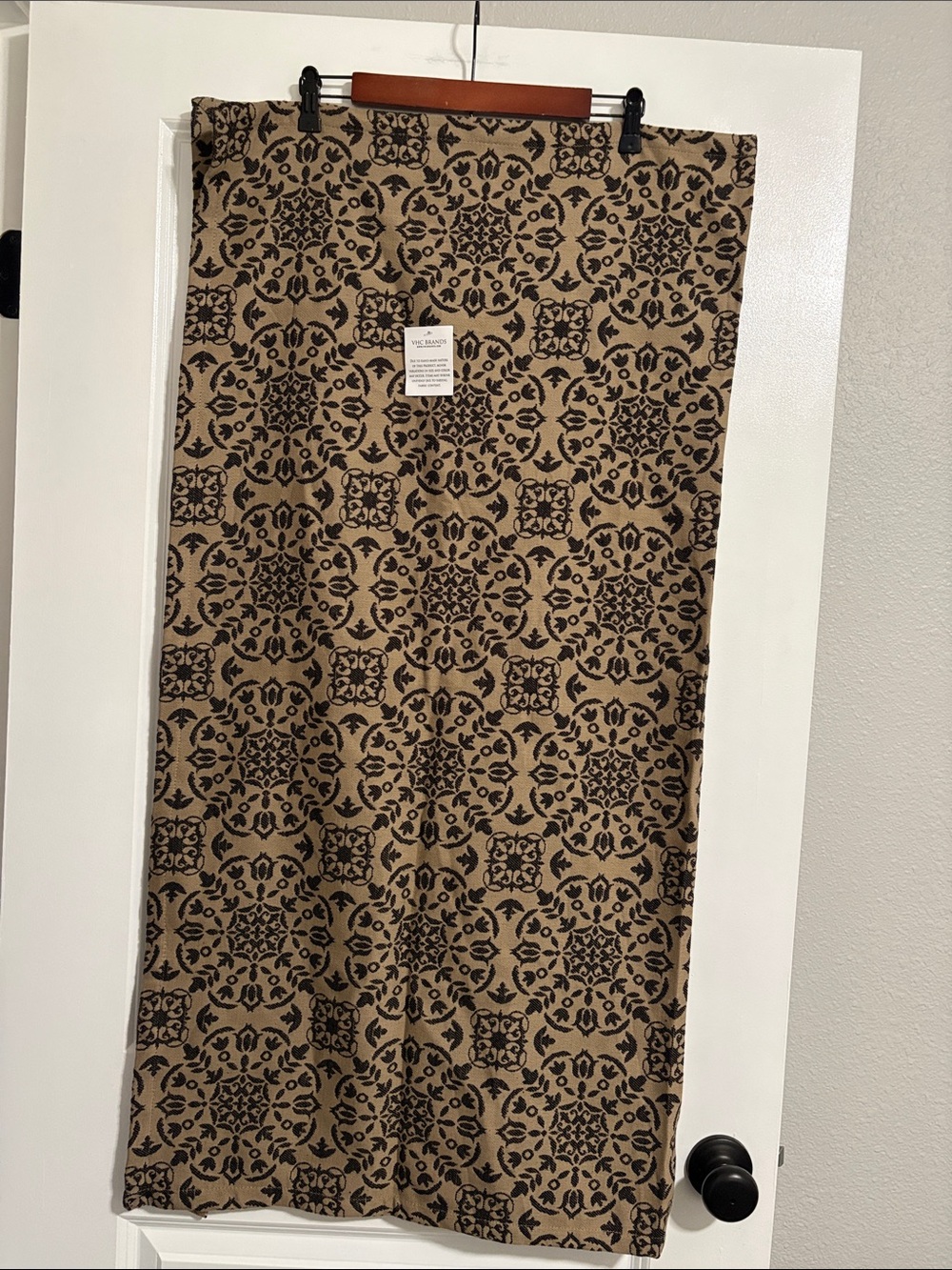 Tan and Black Patterned Table Cloth 42x42”
